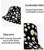 PALAY® Bucket Hats for Women Little Daisy Print Cotton Fisherman Beach Hats Foldable Reversible Bucket Outdoor Casual for Ladies Girls Cap White