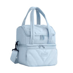 PALAY® Lunch Bag for Office Blue Insulated Quilted Tiffin Bag Double Deck Leakproof Tiffin Tote with Removable Strap Multi Compartment Lunch Cooler for Work, Picnic, Meal, Travel, Beach