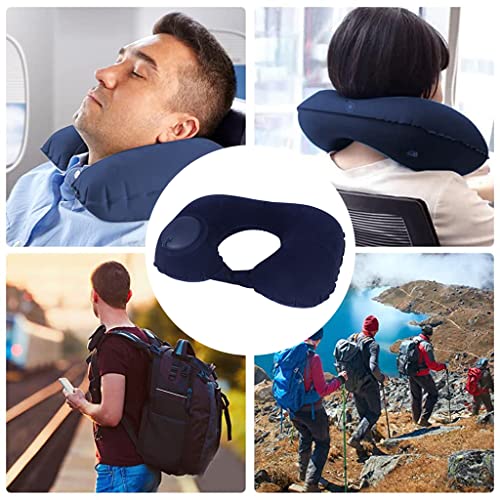 PALAY® Inflatable Travel Pillow Compact Portable Head and Neck Support in Flight Self Pump Up Adjustable U Shaped Ultralight Foam Blue 3PCS