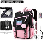 PALAY® BTS Backpack for Boys Kpop BTS Bangtan School Backback for Student with Cable Vent, Backpack Travel Bag Backpack Laptop Bag