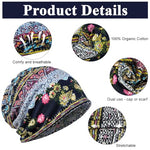 PALAY® Hijab Caps for Women, Floral Print Chemo Cap Slouchy Beanie Cap for Women, Fashion Hip-Hop Skull Dwarf Hats, Boho Soft Running Head Scarves for Teen Girls - All Season Use Blue