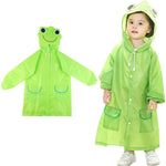 PALAY® Raincoat for Kids Boys Girls with Hood, Polyester Rain Ponchos with Pockets and School Bag Coverage, Bright Color Raincoat for 3-7 Years Old Kids