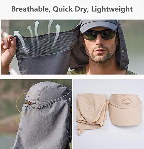 PALAY® Men Wide Brim Foldable Sun Cap for UV Protection Fishsing Outdoor -Deep Grey