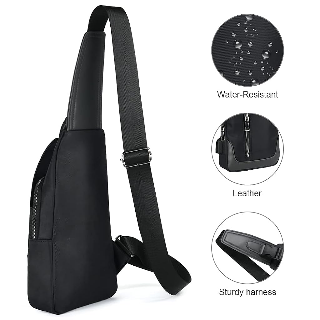 PALAY® Black Chest Bag for Men Crossbody,Women Shoulder Nylon Bag with Cable Vent,Adjustable Strap for Commuting,Travel,Outdoor Activities,Cycling