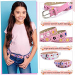 PALAY® 2 Pack Belt for Girls, Stylish PU Leather Girls Belt, Flower Hollow Cut Waist Belt for Jeans Pants Dress for Kids Girl 6-12 Years Old