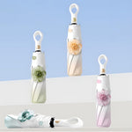 PALAY Compact Umbrella for Sun and Rain Protection with 8 Dual Ribs and Auto Open Close | Featuring UPF 50+ Black Coating and Flower Charm Strap