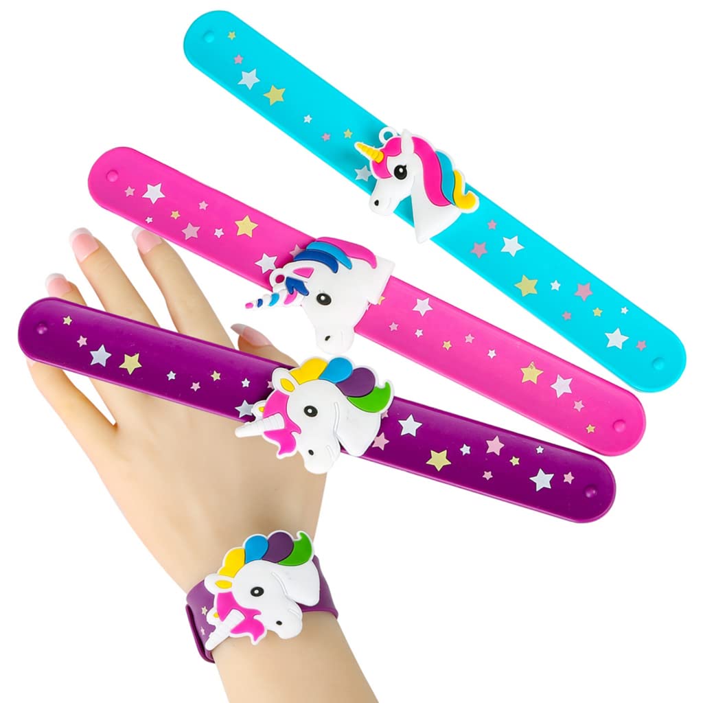 PALAY® 3pcs Unicorn Slap Bracelets Silicone Animal Snap Wristbands Birthday Party For Girls Gifts Favors