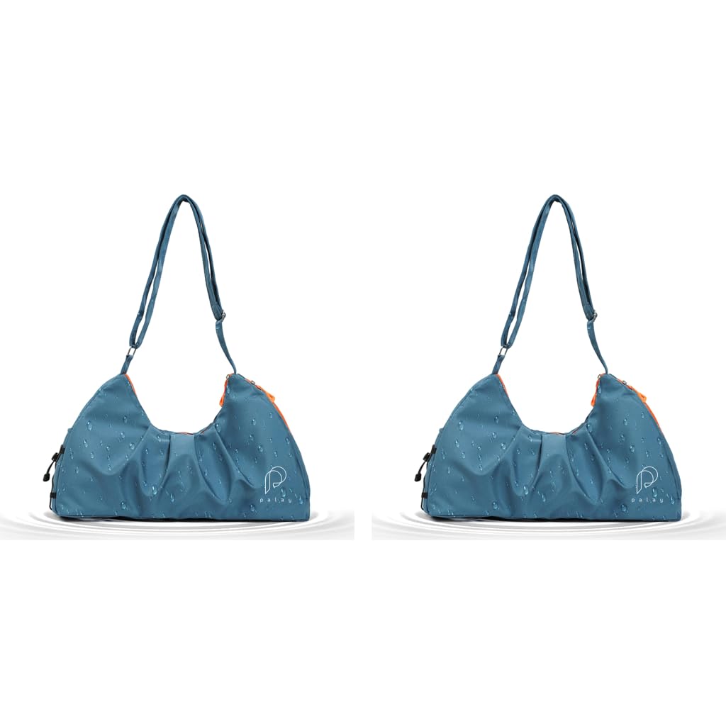 PALAY Gym Bag for Travel and Fitness with Shoe Compartment and Waterproof Nylon Blue 2 PCS