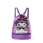 PALAY® Kuromi Swimming Drawstring Bag Girls Waterproof Swimming Bags with Shoe Compartment & Clear Goggle Pouch, Cute Kuromi Quick Dry Wet Bag Beach Bag for Girls, 26x13x40cm