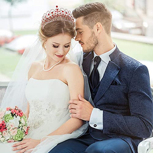 PALAY® Women's Crown Tiara Crown Crystal Princess Crown Tiara Parties Crown for Ladies Girls Bride Hair Accessories (Red)