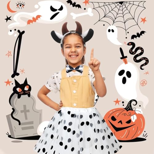 PALAY® Animal Tutu Skirt Costume Set, Halloween Animal Costume Accessories Headband Tail Ears Bow Tie Tail Tutu for Toddler Kids Fancy Dress Up Birthday Costume Cosplay, Cow