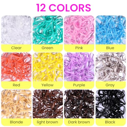 PALAY® 2000pcs Hair Rubber Band for Women Girls Elastic Hair Bands Kit Colorful Small Hair Ties Hair Elastics with Fine-Tooth Tail Comb and Loop Styling Tools