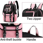 PALAY® Black Pink Bag For Girls School with USB Cable Jack Cute Backpacks Idol Print Design Laptop and Casual Student Accessories That can Hold 16.8 inches Books 3 PCS