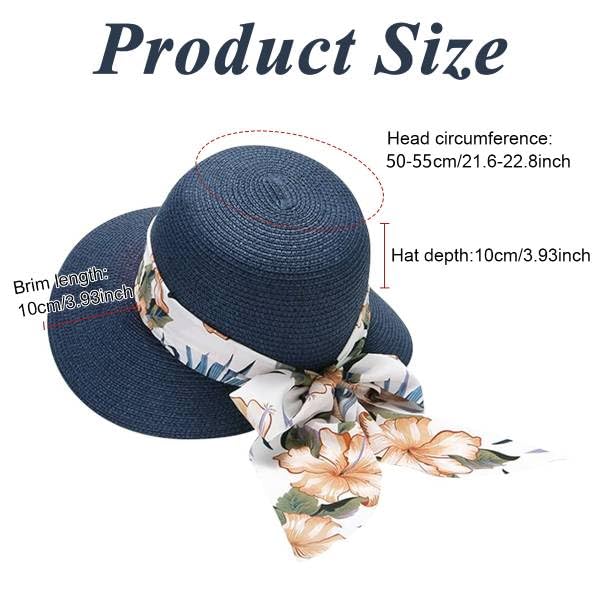 PALAY Straw Hat for Women with Wide Brim for Sun Protection and Floral Ribbon | Blue Summer Beach Hat
