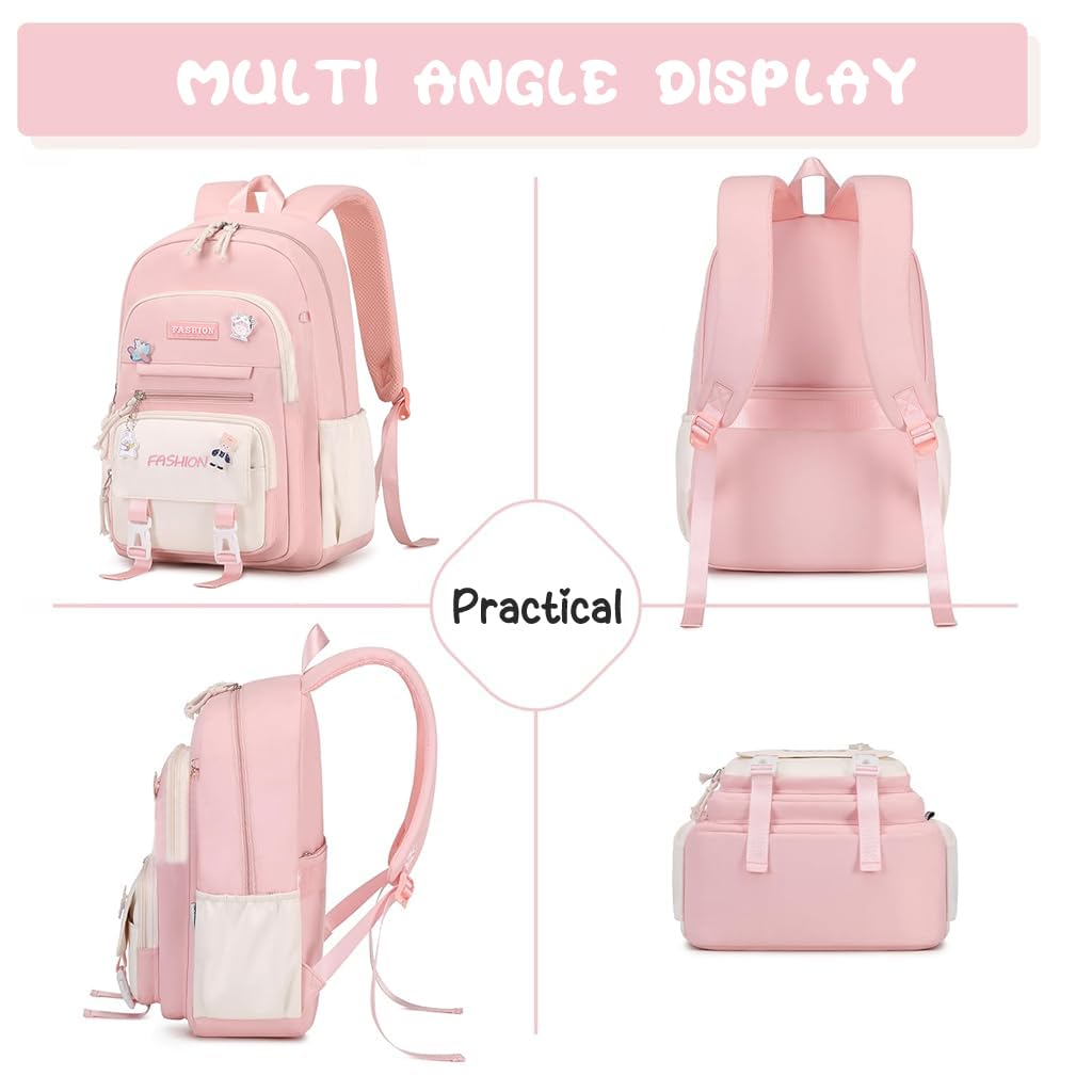 PALAY School Bag for Girls with Multi Zipper Compartments 15.6 in Laptop Space | Oxford Cloth Pink Backpack