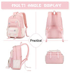PALAY School Bag for Girls with Multi Zipper Compartments 15.6 in Laptop Space | Oxford Cloth Pink Backpack