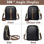 PALAY® Sling Bag Stylish PU Women Crossbody Phone Double Layer Daily with Detachable Shoulder Belt Casual Zipper Pouches Gift for 3 PCS