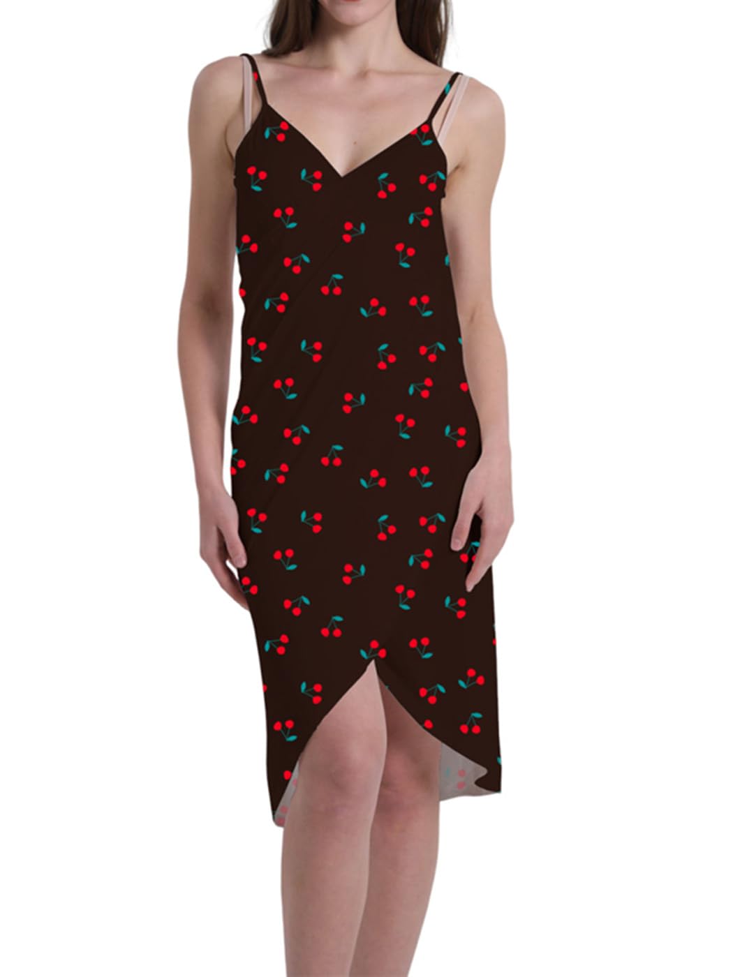 PALAY Beach Wear Dress for Women featuring Cherry Pattern and Quick Dry Polyester Fabric