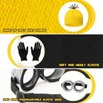 PALAY® 5Pcs Halloween Costume Accessories Adult Kids, Minion Goggles Glasses/Yellow Knitting Beanie Hats/Gloves for Men Women/Skirt/Straps Fun Despicable Me Cosplay Party Set, Role-play Props