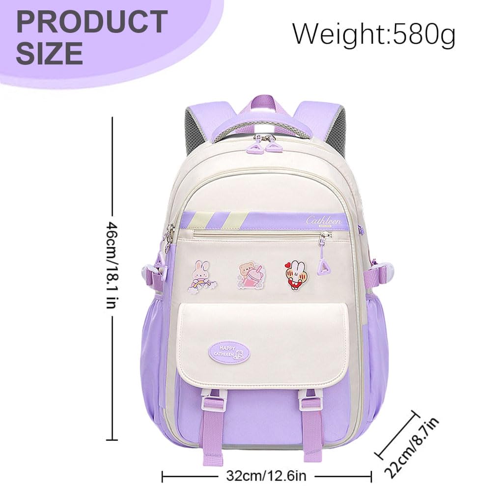 PALAY Girls School Backpack for Daily Use with Stationeries Storage Layer and Padded Straps | 32x22x46cm Waterproof Nylon Purple Bag