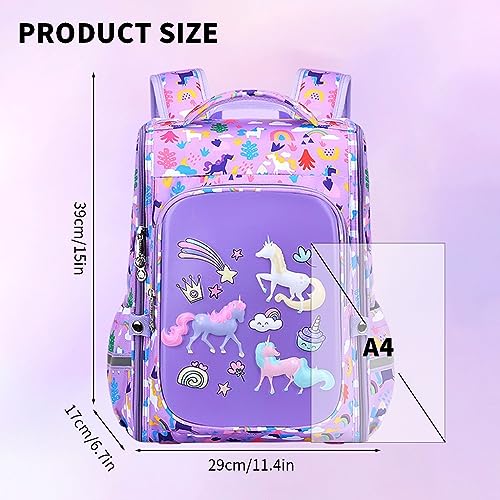 PALAY® Girls School Backpack Unicorn Cartoon Backpack Primary Bookbag Girls Backpack for School, Travel, Camping, Waterproof Burden-relief Backpack School Gift for Kids 5-10 Years Old