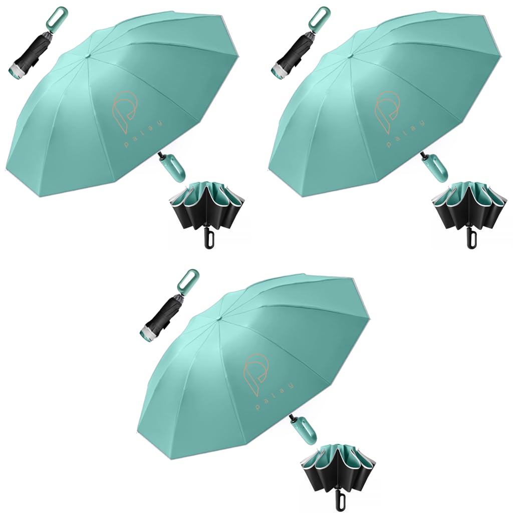 PALAY Umbrella for Travel with 50in Canopy and 10 Dual Ribs featuring Carabiner Handle | Automatic Open Close
