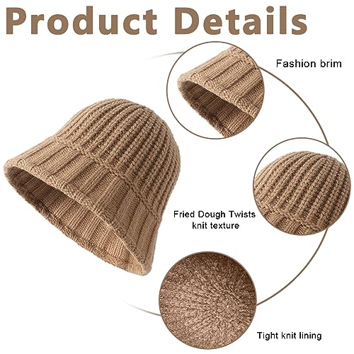 PALAY® Winter Cap for Women Fashion Bucket Hat for Women Knitted Hat Winter Warm Hat Beanie Cap Crochet Winter Cap Bronze