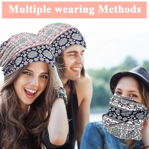 PALAY® Hijab Caps for Women Slouchy Beanie Floral Print Head Scarf Chemo Fashion Stretch Soft Hip-Hop Skull Dwarf Hats for Teen Girls 3 PCS