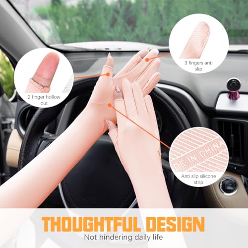 PALAY® Sun Protection Gloves for Women Men Non-Slip Touch Screen Arm Sleeves Breathable Silk Cooling UV Hand Sleeve Full for Bike Riding Driving Cycling 3PCS