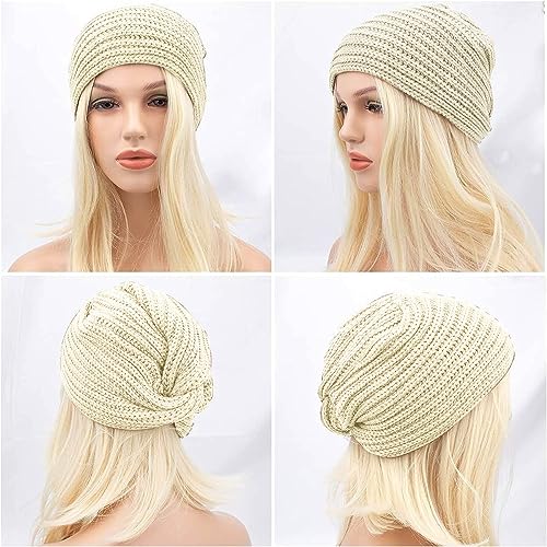 PALAY® Turban Cap Winter Cap for Women Woolen Cap for Women Winter Warm Caps Fashion Knitting Hat Stretchy Knitting Couple Cap Crochet Cap Gift Winter Clothes for Women (Beige)