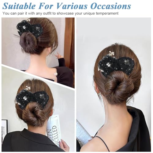PALAY® Hair Bun Accessories for Women and Girls Floral Pearl Magic Maker for Long Thick Flawless French Clips Elegant Headpiece Birthday Gift 3 PCS