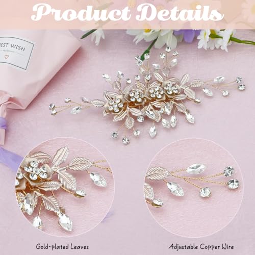 PALAY® Flower Hair Clips for Women Bridal Accessories Wedding Rhinestones Handmade Metal Floral Clip Headpiece Bridesmaid Evening Party 2 PCS