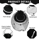 PALAY® Fascinator Hats for Women, Cocktail Tea Party Hat, Clip/Headband Flower Fascinator with Mesh Veil, Vintage Feather Headwear for Wedding Halloween - Black