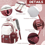 PALAY® Girls Backpack School with Small Zipper Pouch Fashion Red Nylon Padded Shoulder Straps Handle Design Multi Compartment Large for Camping Travel 3 PCS