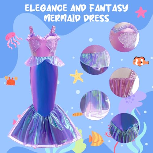 SNOWIE SOFT® Mermaid Dress for Kids Girls - Little Mermaid Costume for Girls with Bag Princess Dress for Girls 5-6 Years Birthday Gift