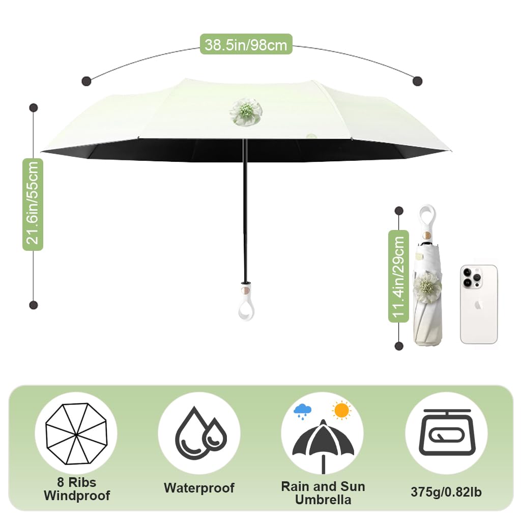 PALAY Sun Umbrella for Travel and Rain with Auto Open Rubber Handle & 8 Fiberglass Ribs | Green