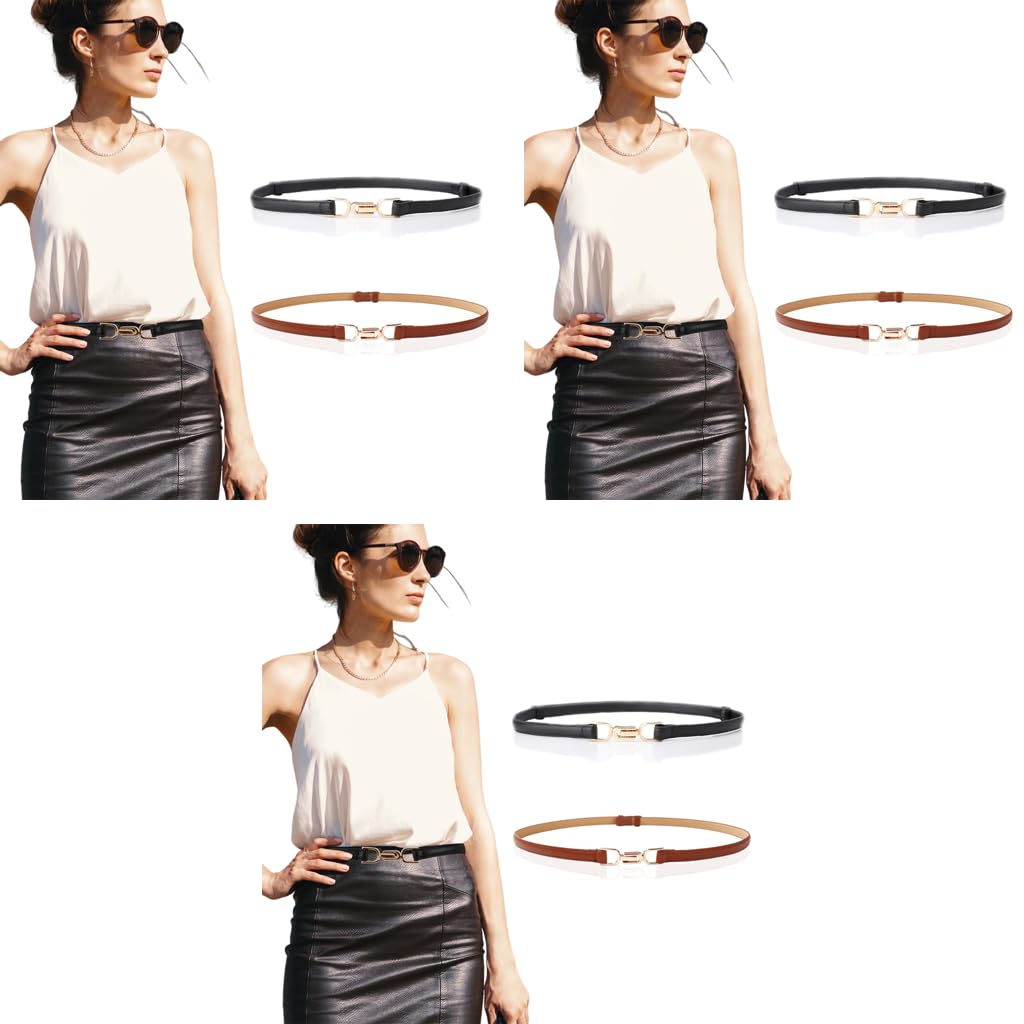 PALAY Waist Belt for Women Dress featuring 6PCS 96cm Slim PU Leather with Metal Buckle | Black and Brown
