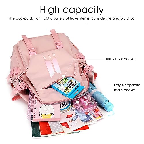 PALAY® BTS Bag for Girls, Kids Stylish Kpop Bangtan BTS School Backpack for Boys, Girls Student Bag for School, College Shoulder Backpack for Girls, Boys Laptop Bags BTS Gift Girls, Boys - Black