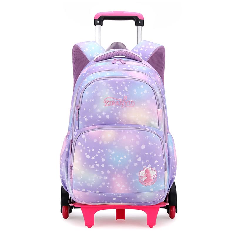 PALAY® School Backpack on 6-Wheel Backpack with Retractable Pull Handle School Backpack Detachable Wheel Stand Design Fashion Travel Backpack School Gift for Kids 6-12 Years Old