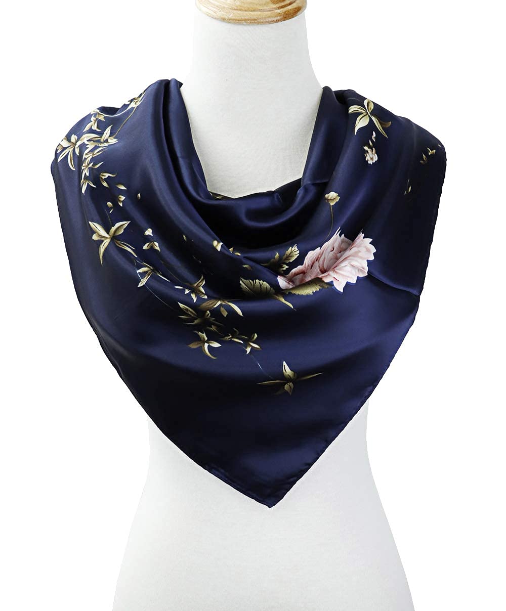 PALAY Women’s Satin Square Scarfs Set for Hair and Neck | 27x27 & 35x35 in Silk Feel