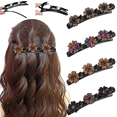 PALAY® 4Pcs Sparkling Braided Hair Clips Girls Crystal Stone Hair Braid Accessories Fashion Hairpins Hair Styling Sectioning Clips For Thick Hair, Multi