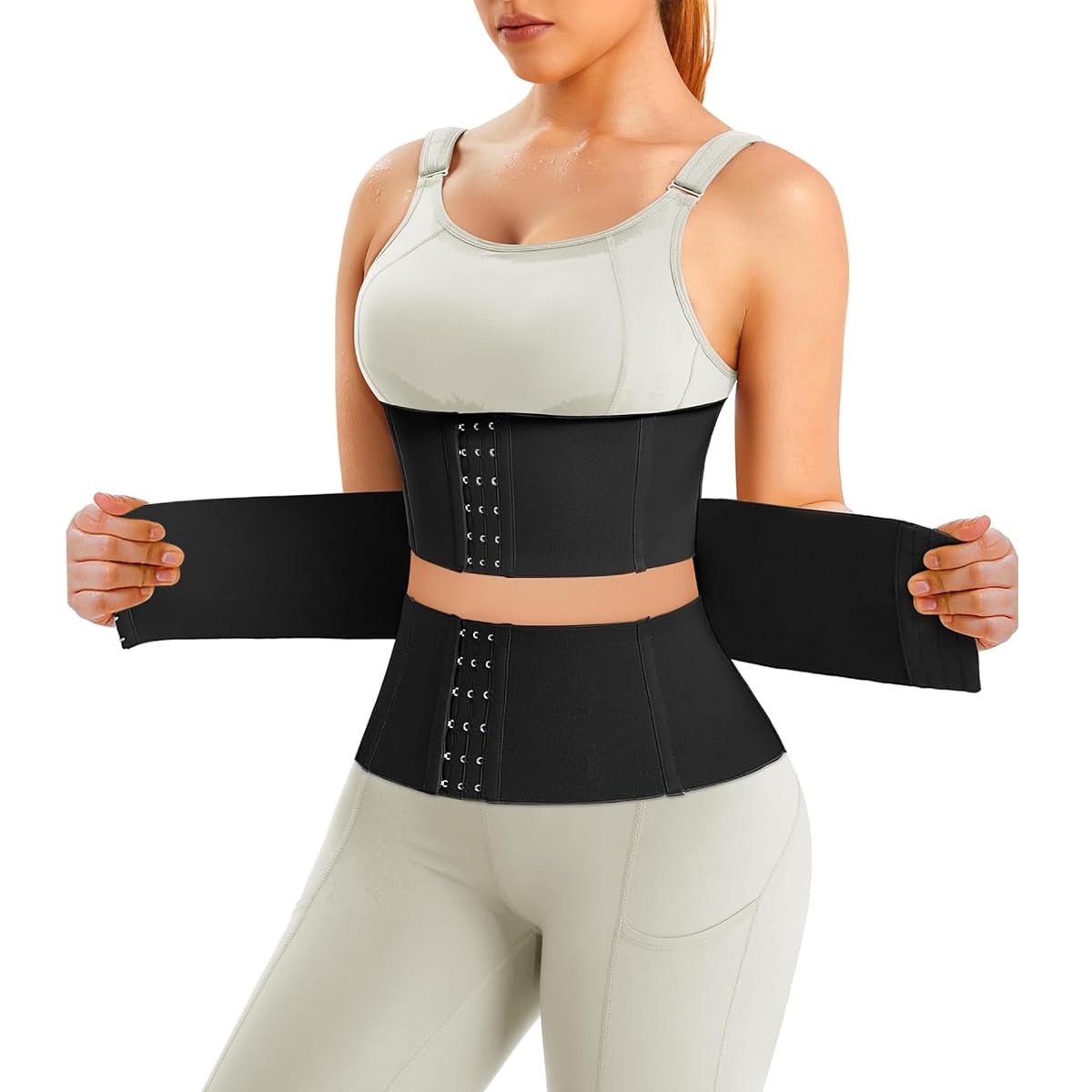 PALAY® Polyester Casual Style Waist Trainer For Women Waist Cincher Shapewear For Women Tummy Control Workout Body Shaper Adjustable Workout Girdle, L, Black