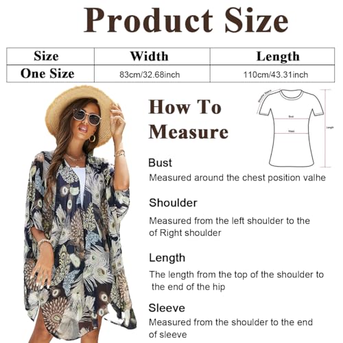 PALAY® Chiffon Beach Cover Up for Women Beach Wear for Women Fashion Peacock Prints Beach Cover Ups Wrap Summer Vacation Cardigan Kaftan Top Bikini Coverup Beachwear