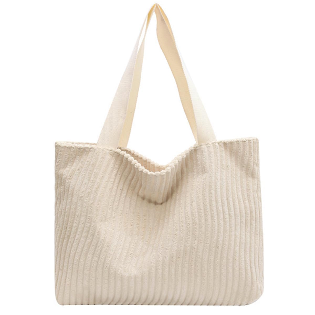 PALAY Corduroy Tote Bag for Everyday Use with Zipper and Nylon Straps 37x10x34cm Beige