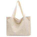 PALAY Corduroy Tote Bag for Everyday Use with Zipper and Nylon Straps 37x10x34cm Beige