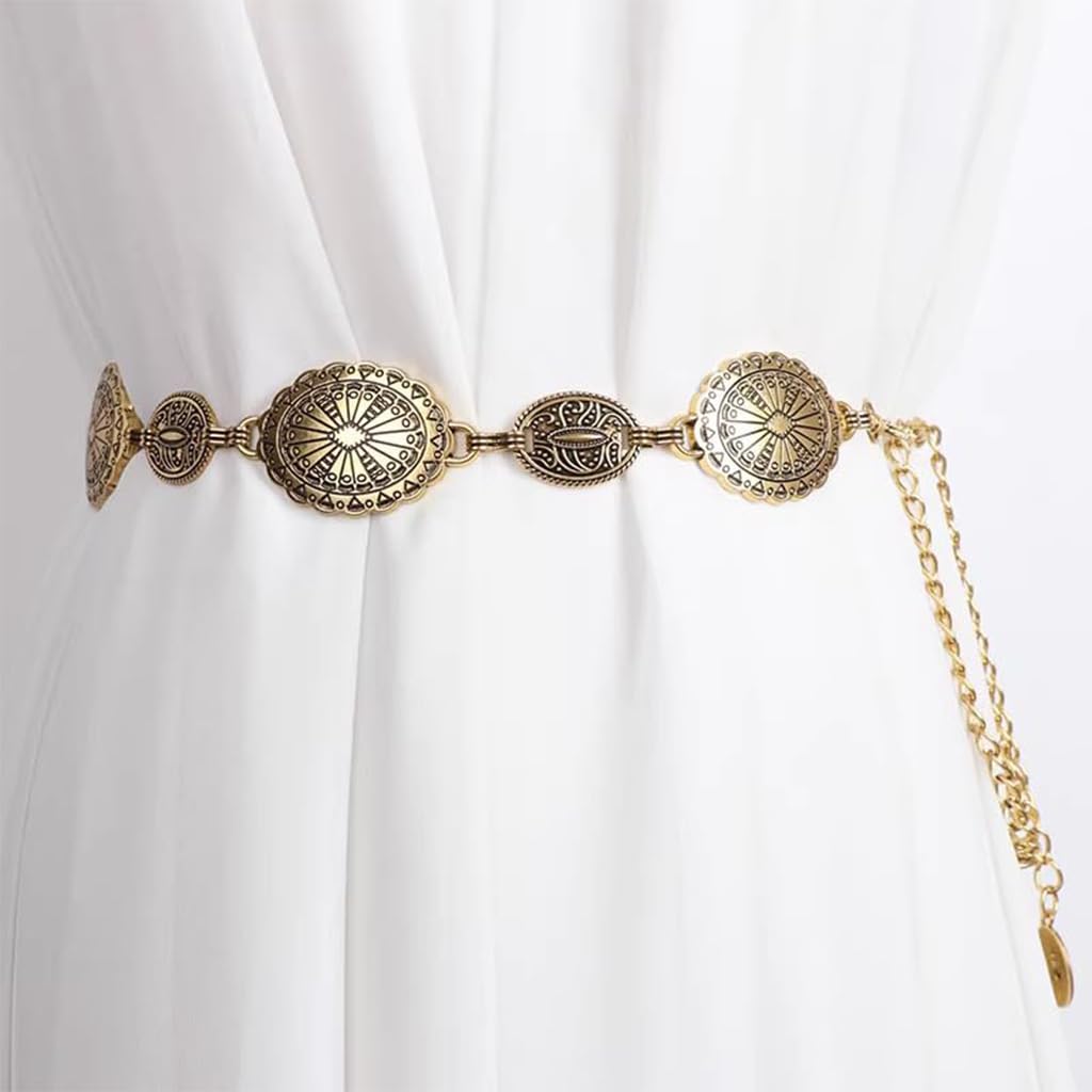 PALAY Waist Belt for Women - Golden Metal Concho Disks and Adjustable Palay PALAY Waist Belt for Women - Golden Metal Concho Disks and Adjustable Palay