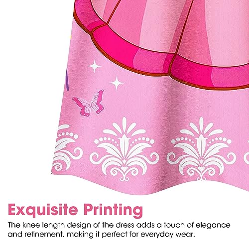 PALAY® Girls Dress Princess Peach Dress Costume for Toddler Kids, Cartoon Ruffle Sleeve Summer Homewear Dresses Silk-Feel Party Dress for Girls 5-6 Years Old Gift, Pink