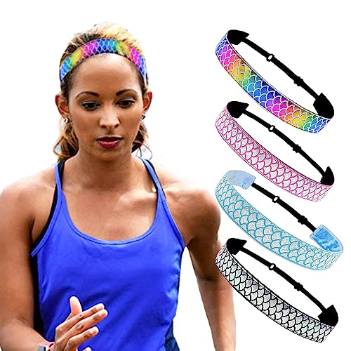 PALAY® 4pcs Mermaid Elastic Headbands Yoga Headband Running Headband for Women Elastic Hair Headband, Sport Headband for Yoga, Fitness, Running