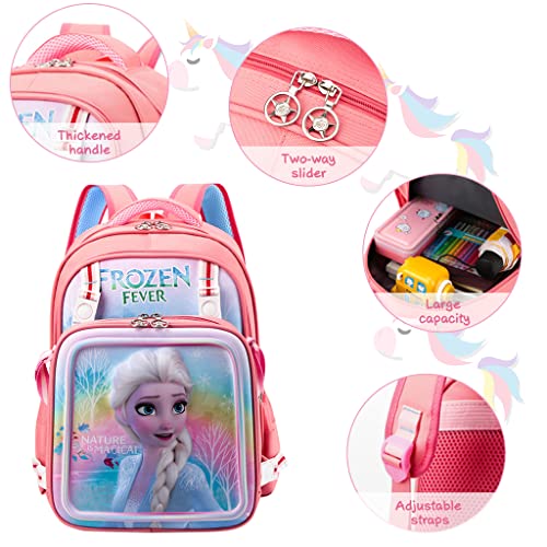 PALAY® 2 In 1 Kids Bags For Girls Standard Backpack Messenger Bag 16'' Girl School Standard Backpack Princess Elsa Cartoon School Standard Backpack For Girls Gift For Kids (38X30X15Cm), Pink