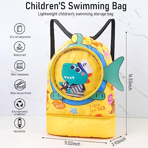 PALAY® Swimming Bag for Kids Cartoon Print Shoulder Bag for Kids Large Capacity Backpack for Girls Wet Dry Separation Beach Bag Storage Bag for Clothes